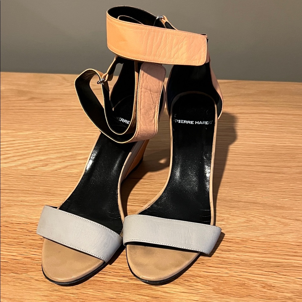 Pierre Hardy Women's Peach and Gray Wedges with Velcro Ankle Strap (used)